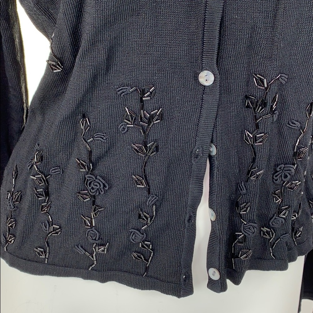 Cache Beaded Embellished Button Front Knit Top M - image 3